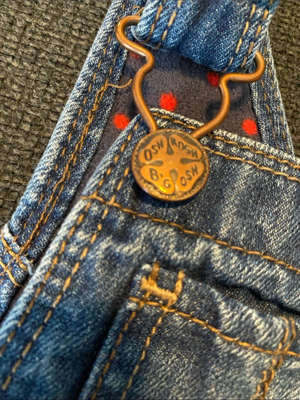 OshKosh B'gosh Flannel lined Blue Denim Overalls with Red Accent